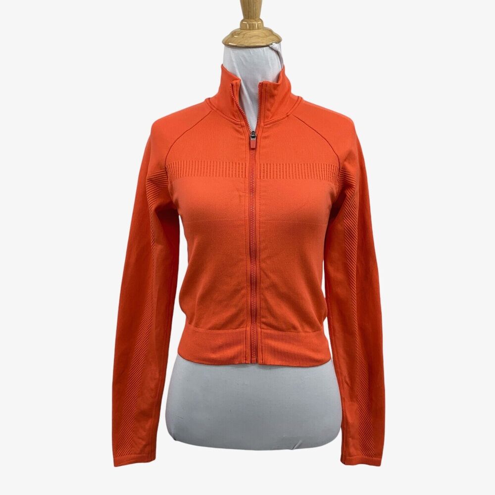 Fabletics Jacket Womens S Small Tangerine Tory Cropped Seamless Full Zip Mock